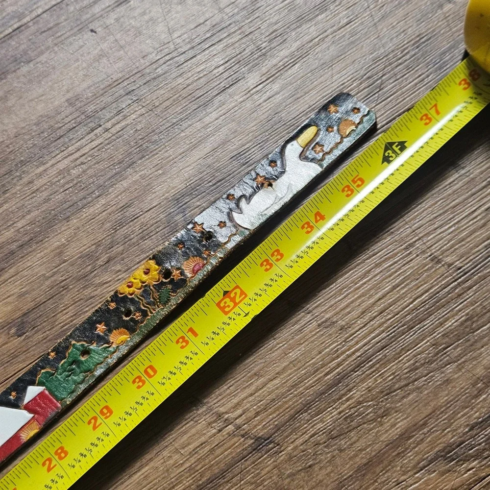 Vintage Diane Weiss NYC Henri Bendel Hand Painted Leather Farm Scene Belt 30